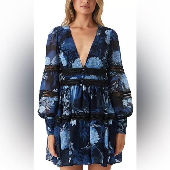 NWOT BARDOT Hallie Floral & Lace Mini Dress - Picture 3 of 13